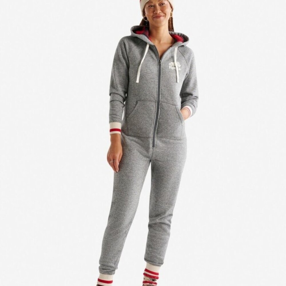 Roots Sz S Cabin Grey Salt and Pepper Hooded Women Lounge Onesie